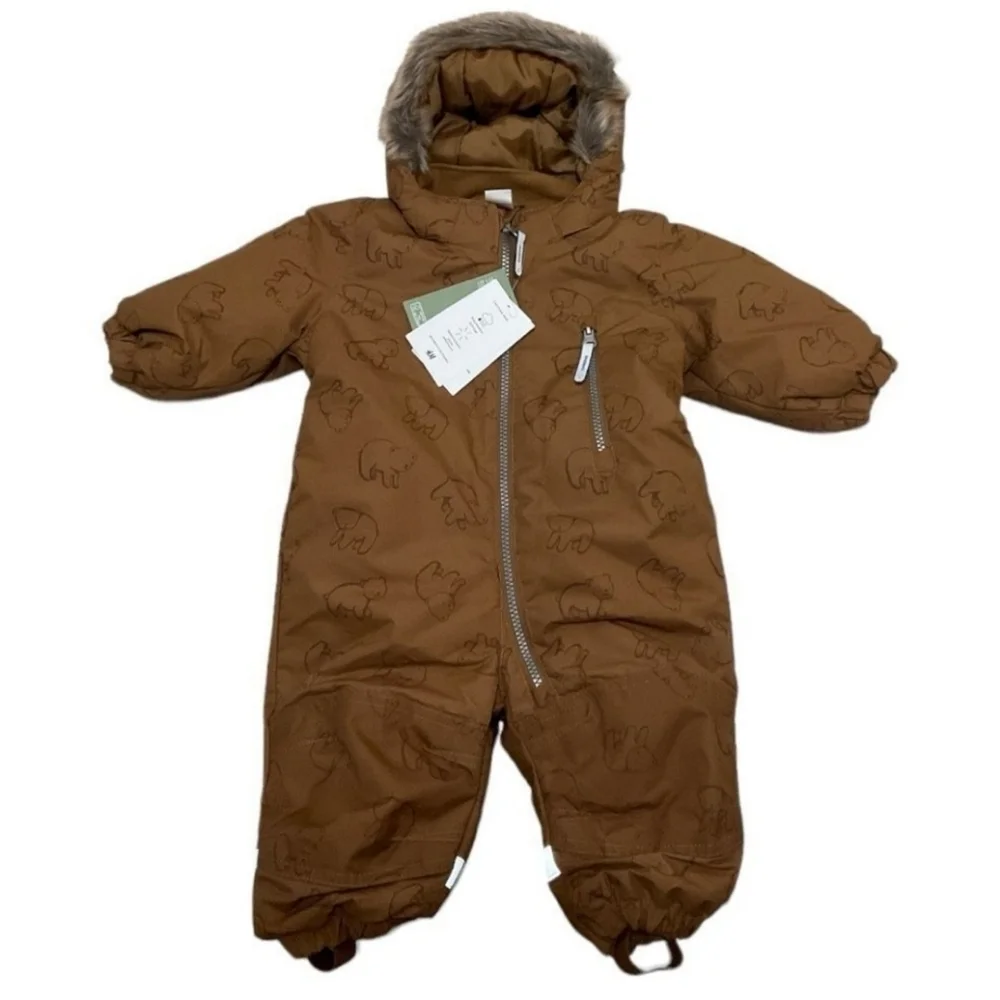 NWT H&M Brown Snowsuit Bears All Over Print Size 6M